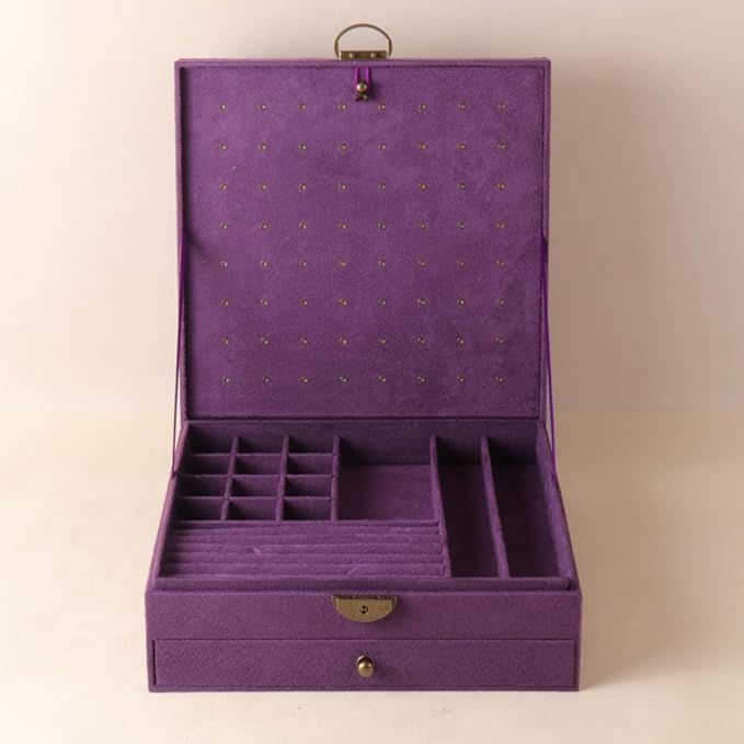 Women Jewelry Box Lockable 3 Layers Large Jewelry Organizer Storage Case for Earrings Necklaces Rings Bracelets,Green Display Jewel Holder (Purple)