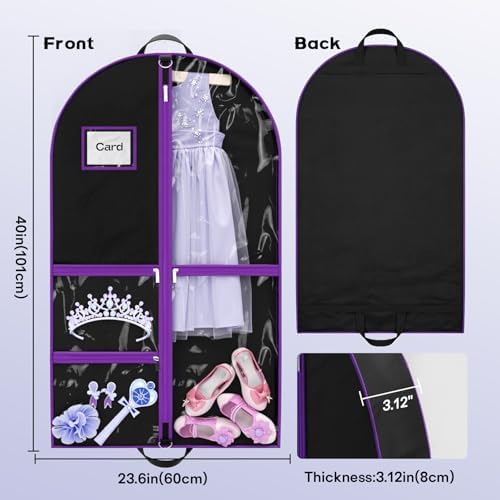 Dance Garment Bags with 3 Clear Zipper Pockets, Cheer Garment Bags for Cheerleading Uniform, 40" Garment Bags for Hanging Clothes, Suits, Travel & Sports Jersey, Cheer Uniform (Purple, 1Pack 40") - Image 5