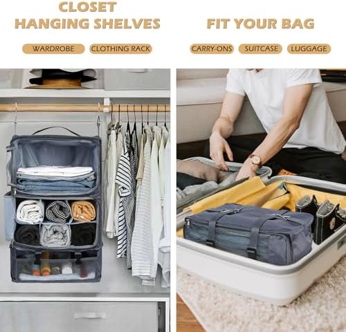 Surblue Hanging Travel Shelves Compression Packing Cube for Carry-on Luggage Suitcase Collapsible with Extension Layer Large Capacity, Grey, XXL - Image 2