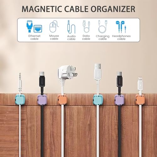 6 Pack Magnetic Cord Organizer & Cable Clips - Adjustable Under Desk Cable Management, Adhesive Wire Holder for Home, Office, Phone, Car, Wall, and Nightstand (Violet) - Image 3