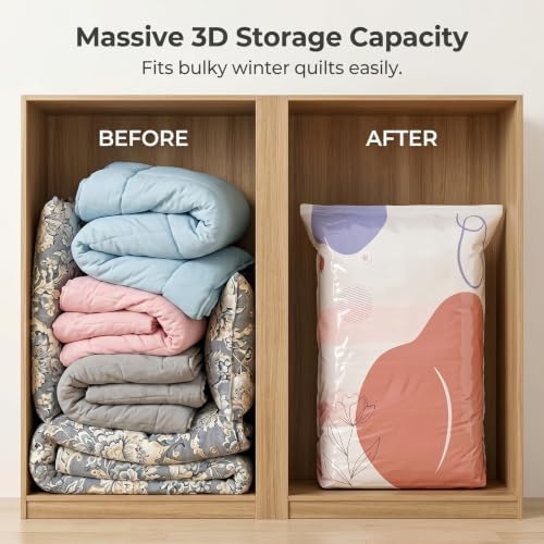 6 Pack No-Pump Vacuum Storage Bags, Large Cube Vacuum Seal Bags, Space Saver Bags for Clothes, Pump-Free Compression Cubes for Comforters, Blankets, Bedding & Closet Organization - Image 4