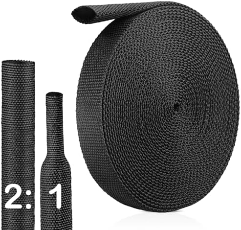 2:1 Heat Shrink Wire Loom Braided Cable Sleeves,Heat Resistant Fabric Woven Shrink Tubing Wiring Harness for Protection Automotive,Harness Cable,Cable Management (1/2"-25ft) by Tsmhisd
