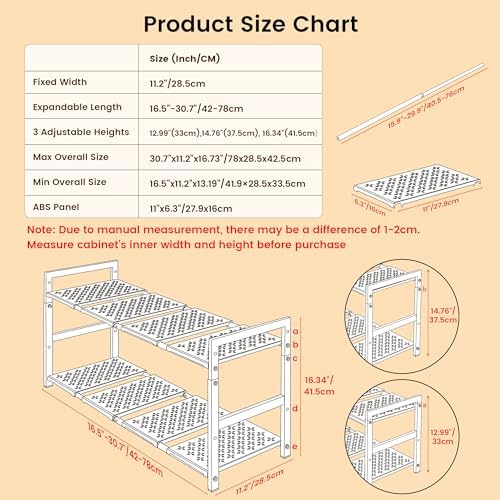 Under Sink Organizer and Storage 16.5"-30.7" Expandable Length, Adjustable Height Max 16.7" Under Sink Shelf 2 Tier with Removable ABS Panels Metal Frame for Bathroom Kitchen Pantry Cabitnet Pot Pan - Image 4
