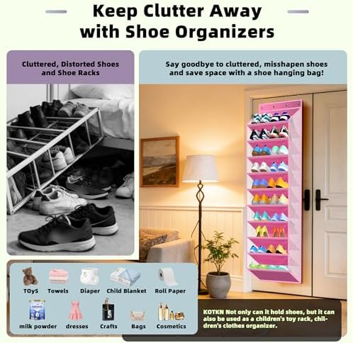 PAULONE 10-Pocket Multi-Use Over the Door Organizer, Heavy Duty 95lbs Capacity with Breathable Mesh, Versatile Hanging Storage for Shoes, Toys, Office Supplies-Classic (Blush Pink, 10-Shelf,) - Image 6