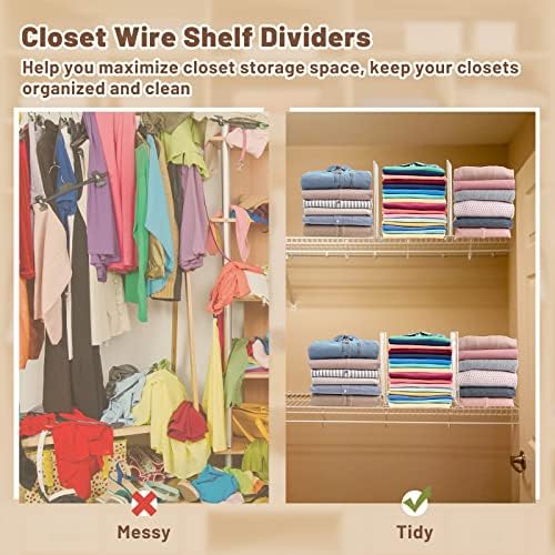 Amylove 12 Pcs Wire Shelf Divider for Wire Shelves Closet Organization Clothes Wardrobe Separators Closet Organizer Dividers Storage Rack Separator for Cabinets Kitchen Office, White - Image 5