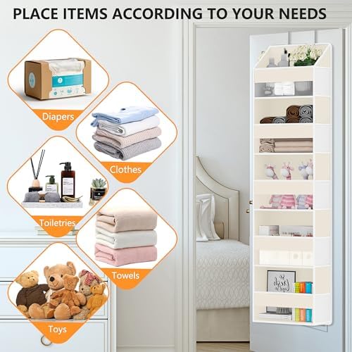 Over Door Organizer with 5 Large Pockets & 10 Mesh Side Compartments - Behind The Door Storage for Bathroom, Bedroom, Closet, Pantry, RV & Nursery - Baby Room Organizer Solution - Beige - Image 7