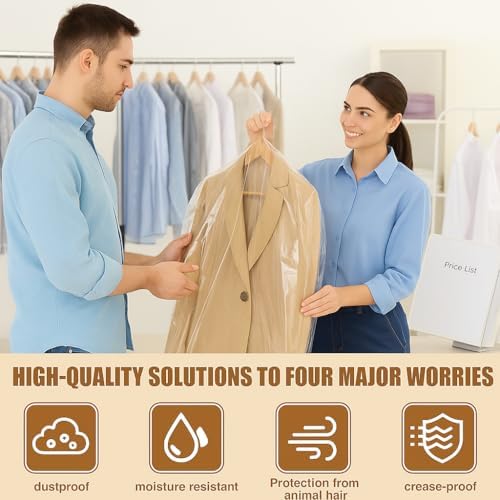 40 Pack Clear Plastic Garment Bags, 60" x 23.5" Clothes Covers for Hanging, Dry Cleaning Bags for Closet Storage, Dust-Proof Transparent Clothing Protectors for Long Dresses Skirt, Suits & Jackets - Image 6