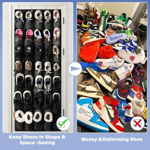 35 Pocket Over Door Shoe Organizer with 4 Metal Hooks（White） - Image 6