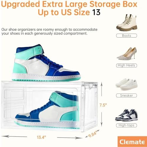 Clemate Upgraded X-Large Shoe Organizer,Shoe Storage Organizer,12 Pack,Shoe Box Clear Plastic Stackable,Drop Front Shoe Box with Clear Door, Shoe Containers For Sneaker Display,Fit up to US Size12 - Image 4