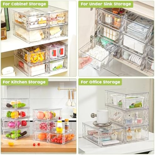 4 Pack Acrylic Storage Drawers, Clear Stackable Storage Drawers, Acrylic Organizers Drawers for Under Sink, Pantry, Bathroom, Makeup Organizers Cosmetic Display,Classroom Storage Organization, Medium - Image 3