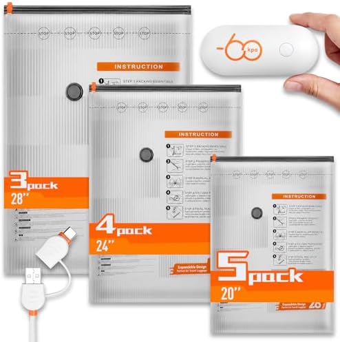 12 Packs Vacuum Seal Bags with USB/Type-C Pump, 3 Sizes Travel Vacuum Storage Bags for Clothing, Vacuum Packing Bags for Closet Organization, Bedding & Seasonal Storage by Wfiia
