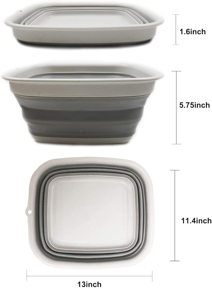 SAMMART 7.7L (2 Gallon) Collapsible Tub - Foldable Dish Tub - Portable Washing Basin - Space Saving Plastic Washtub (Grey, S)