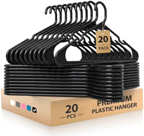 Plastic Hangers, Space Saving Clothes Hanger, Durable and Strong Closet Organizers and Storage (Black, 20 Pack) by Unknown