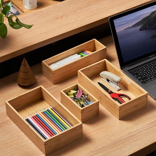 Umilife Bamboo Kitchen Drawer Organizer, Extra High Silverware Tray, Flatware Cutlery Storage Box, Multi-Use Holder in Office, Bathroom, Pantry - 9"x6"x2.5" (Set of 2) - Image 6