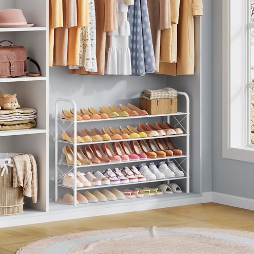 Hoctieon 4 Tier Mesh Style Shoe Rack, Entryway Shoe Shelf, Shoe Storage Organizer, Shoe Rack for Closet, Space Save for Bathroom, Garage, Hallway, Bedroom, Living Room, White - Image 6