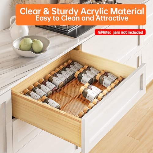 PanPanPal Spice Drawer Organizer, 4 Tier- 4 Pack Amber Acrylic Drawer Seasoning Organizer, Expandable From 11'' to 22'' Kitchen Spice Rack Organizers and Storage for Drawer (Jars not included) - Image 3