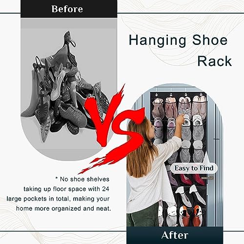 Over the Door Shoe Organizer 24 Extra Large Pockets Hanging Shoe Rack Holder for Closet Storage Hanging Shoe Organizer - Image 4