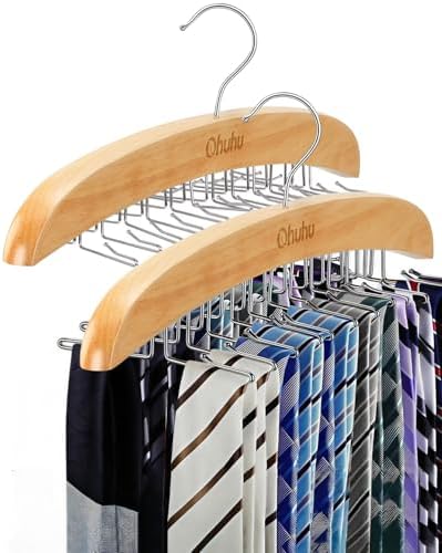 Ohuhu 24-Hook Wooden Tie Rack, 360° Rotating Rustproof Closet Hanger by Ohuhu