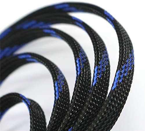 30ft PET Expandable Sleeving Wire Cable Sleeve (1/3", Steel Blue&Black) by CBAZY