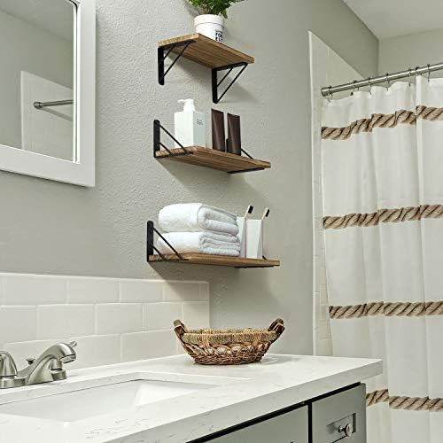 BAYKA Wall Shelves for Bedroom Decor, Floating Wall Shelves for Living Room Kitchen Storage, Wall Mounted Rustic Wood Floating Shelves for Kids Books, Corner Shelves for Bathroom(Brown，Set of 3) - Image 6
