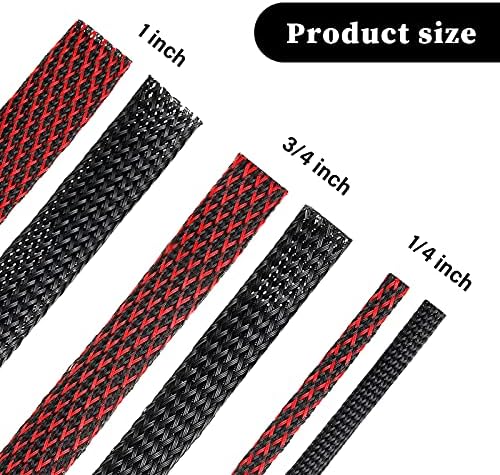Xuniea 96ft Wire Loom Braided Cable 1/4, 3/4, 1 Inch,Black and Red - Image 2
