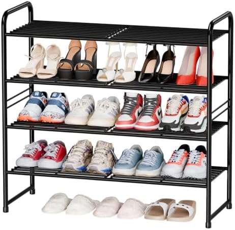 Heavy Duty Metal Shoe Rack Stainless Steel Shoe Organizer Shelf, Black by MWQ