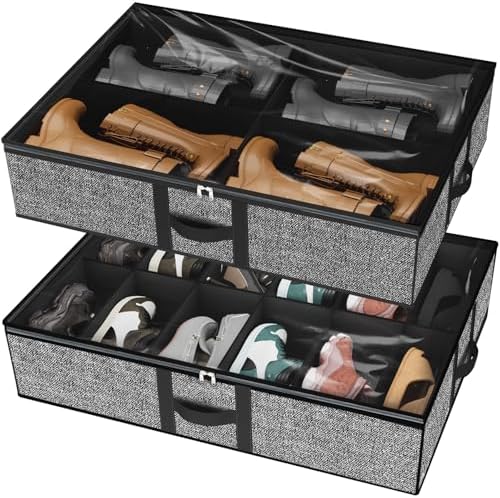 homyfort Under the Bed Shoe Organizer Fits 12 Pairs and 4 Pairs Boots,Sturdy & Breathable Materials,Underbed Storage Solution for Kids Men & Women Shoes,Great Space Saver for Your Closet Set of 2 by homyfort