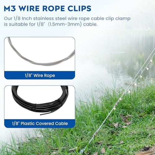 16 PCS 1/8 Inches M3 Stainless Steel Wire Rope Cable Clip Clamp, 8 PCS Duplex Double Bolt Cable Clamp + 8 PCS Simplex Single Bolt Wire Rope Clips for 1/8 Inch (1.5mm-3mm) Wire Cable for Outdoors - Image 6