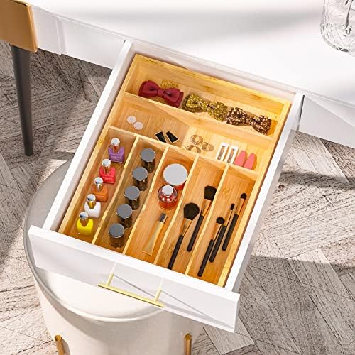 Flatware Organizer Silverware Drawer Organizer - 7 Slots Bamboo Cutlery Tray Multipurpose kitchen Drawer Organizer for Silverware, Utensils, Cutlery, Flatware, Knives W13”x L17” (Yellow) - Image 5