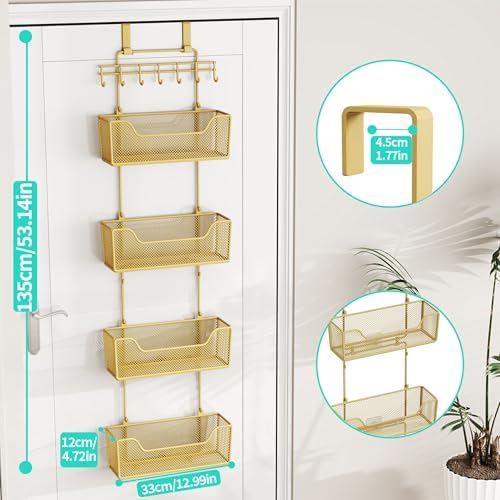 HapiRm Over The Door Organizer - Hanging Door Organizer with 4 Metal Large Capacity Baskets and Adjustable Coat Hook for Bathroom Bedroom Kitchen Pantry Closet Cabinet - Image 3