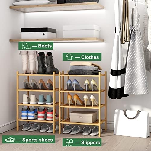 kiplant Small Shoe Rack, 4-Tier Bamboo Wood Shoe Rack for Entryway, Stackable Shoe Organizer for Hallway Closet, Free Standing Shoe Racks for Indoor & Outdoor - Image 6