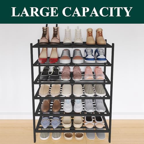 Smiry Bamboo Shoe Rack, 5 Horizontal Slats, 6 Tier - 26.8" Wide, Black - Image 5