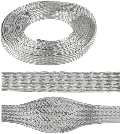 1/2" Wide Tinned Copper Braided Metal Wire Shielding Sleeve Ground Strap Automotive Flat Mesh Flexible Expandable Sheath (12mm ID-42ft) by BuyUneed
