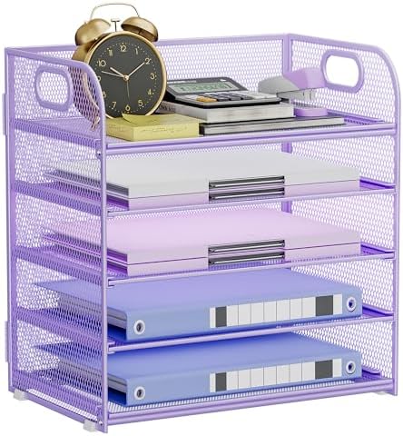 5-Tier Stackable Paper Organizer with Handle, Purple by Kinkota