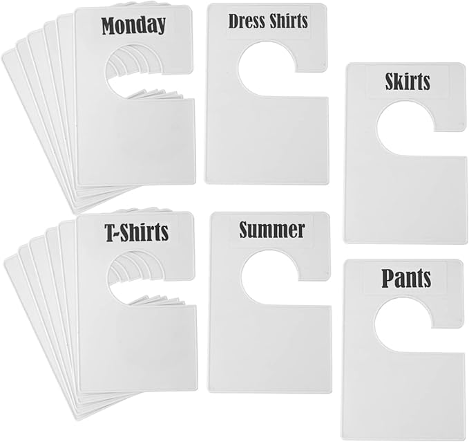 20 Pack White Clothing Rack Size Dividers Plus 90 Labels (1 Inch) and 20 Large Blank Labels, Large Rectangular Clothing Closet Dividers (Pearl White)