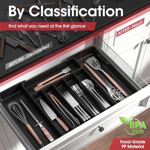 Aujen Silverware Drawer Organizer, Adjustable Utensil Cutlery Tray - Image 2