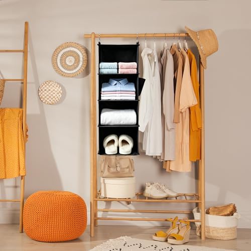 Hanging Closet Organizer and Shelves,4 Shelves with 1 Side Pockets (Beige) - Image 2