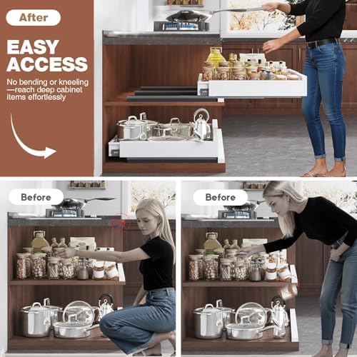 Seinloes Pull Out Cabinet Organizer,4-Side Expandable to Maximize Cabinet Space,Slide Out Drawers with 3 Rail Design,Roll Out Shelf with Raising Pad for Framed Cabinet,13"-21"W x 13"-17"D,White,2 Pack - Image 5