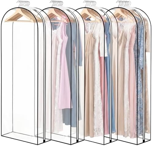 Dntorx 4 Pack Clear Garment Bags, 60" With 10" Gusset, Side Zipper by Dntorx