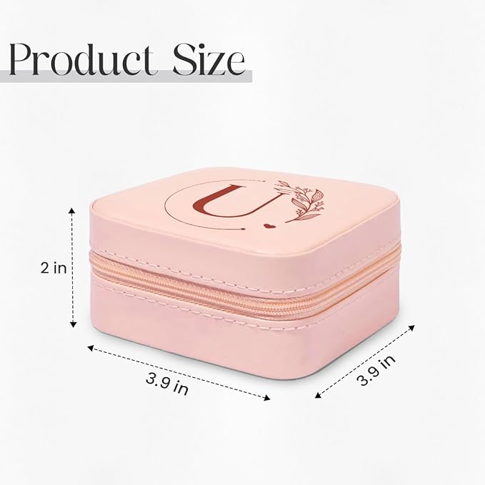 SANDJEST Personalized Jewelry Box, Pink Small Travel Jewelry Box with Initial U, Monogrammed Jewelry Case Organizer for Girls Women Teen, Mini Travel Essentials Gifts for Christmas Birthday