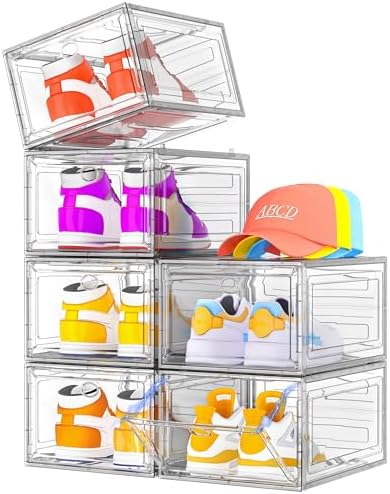 Sturdy Clear Shoe Organizer with Magnetic Door, Stackable Shoe Storage Box by 7+code
