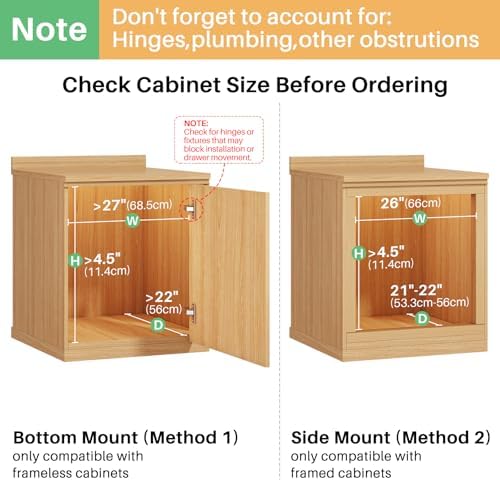 Pull Out Cabinet Organizer, Soft Close Wooden Slide Out Drawers for Pots and Pans, Full-extension Roll Out Shelves for Kitchen Cabinets, Pantry Organization, Bottom & Side Mount(26"W X 21"D x 3.4''H) - Image 3