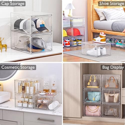 Sturdy Clear Shoe Organizer with Magnetic Door, Stackable Shoe Storage Box - Image 5
