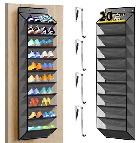 PAULONE 10-Pocket Multi-Use Over the Door Organizer, Heavy Duty 95lbs Capacity with Breathable Mesh, Versatile Hanging Storage for Shoes, Toys, Office Supplies-Classic (Slate Grey, 10-Shelf,) by Unknown