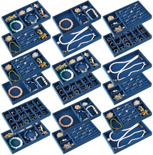Junkin 18 Pcs Stackable Jewelry Drawer Organizer Inserts Peacock Blue by Junkin