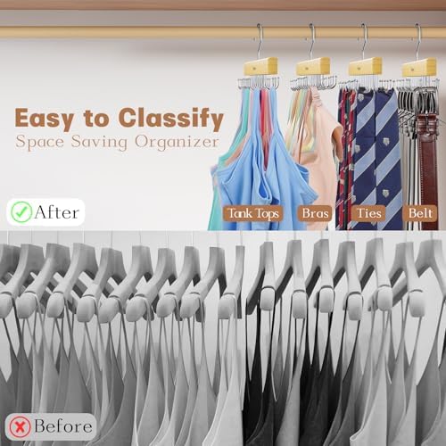 Belt & Bra Organizer for Closet - Tie Rack With 22 Rotatable Hooks, Stackable Space Saving Hanger for Women/Men, Tank Top Organizer, 3pcs - Image 4