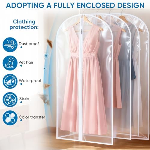 KISEER 10 Pack Clear Garment Bags for Hanging Clothes, 24 x 60 Inch Plastic Clothes Cover Bags with Zipper for Jackets Dresses Suits Coats Shirts - Image 4