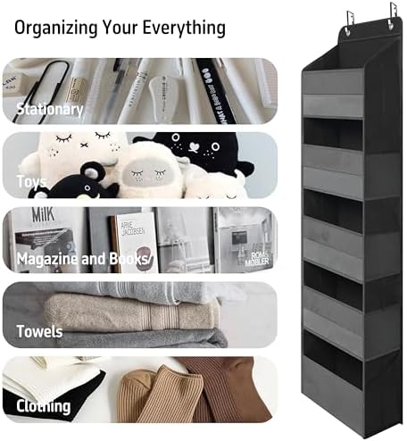 TYMENSH Black Over Door Organizer with 5 Large Clear Pockets and 6 Side Mesh Pockets, Anti-Tilt Hanging Door Storage for Closet, Bathroom, Nursery, Bedroom, Dorm, Toys, Cosmetics - Image 5