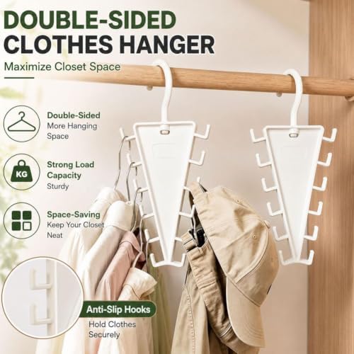 V Shaped Double-Sided Closet Organizer Hanger,12 Hooks Space Saving Organizer for Hats, Scarves, Belts,Bags&Ties, 360-degree Rotating Multi-Layer Vertical Clothes Storage Rack for Wardrobe Space Saver - Image 7