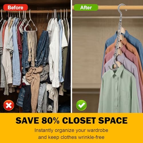 Closet Organizers and Storage, 8 Pack Stronger Space Saving Hangers for 40 Clothes, College Dorm Room Essentials for Guys Girls, Clothes Hanger with 5 Holes, Closet Storage, Magic Home Organization - Image 2